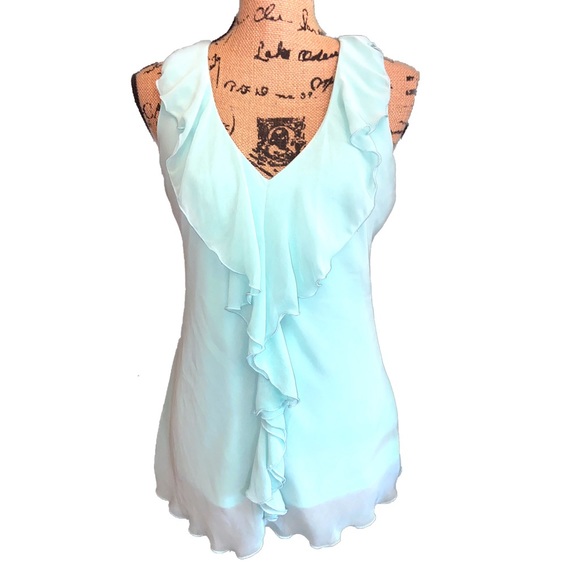 🔥SOLD🔥NWOT- Silky Mint Green  & Black Lace Top - Picture 2 of 6